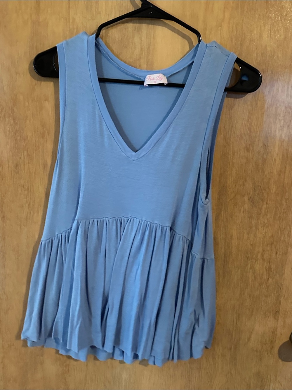 Pink Lily Light Blue V-Neck Ruffle Tank